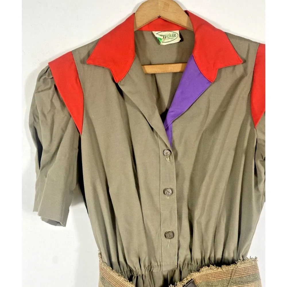 ILGWU Vintage Shirt Dress Patty O'Neil Belted Size 9/10 70s Western Cowgirl Boho - Picture 4 of 11